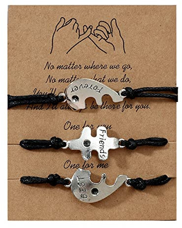Bracelets d'amitié pour 3 bracelets d'amitié pour 3 bracelets d'amour et de chaleur - Bracelet assorti pour meilleure amie - Bracelets pour 3 filles - Corde réglable - Cadeau pour femme, Adjustable,