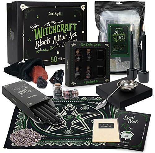 CraftMystic Witchcraft Supplies and Tools Kit - Candles Holders Spoon Bowl Chakra Stones