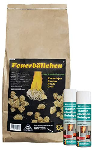 HOTREGA Kaminscheibenreiniger 2x 300ml | Selbsttägiger Kaminglasreiniger | Löst Ruß, Rauchharz & Fett selbsttätig | inkl. 2,5kg Feueranzünder