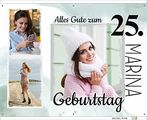 Banner Personalisierbar mit 3 Fotos und Text für Geburtstag, Party Dekoration, Happy Birthday Hintergrund, Geburtstagsfeier Dekorationen