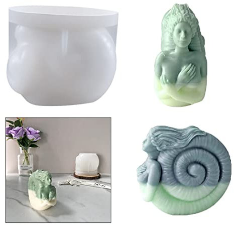HyzaPhix 3D Silikon Kerzenform Körper Silikonformen Frau Gießformen Epoxidharz Seife Formen Muschelmädchen Candle Mold für Selbstgemachtes Handwerk Badebombe Kerzenherstellung (Translucent)