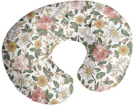 Sweet Jojo Designs Vintage-Kissenbezug mit Blumenmuster, Boho-Stil, Stillkissenbezug für Neugeborene, Flasche, Stillkissen, nicht im Lieferumfang enthalten, Rouge, Rosa, Gelb, Shabby-Chic, Bauernhaus