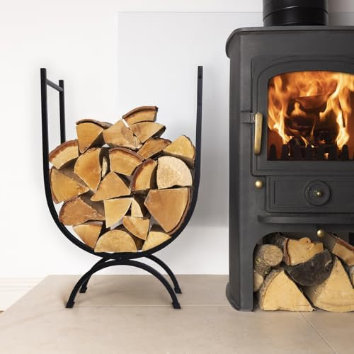 CHARLES BENTLEY Wood Holder, Snug, Rosewood, Large Log Holder, Iron, Copper, Antique, Black, Minimalist, Sturdy, Powder Coated Finish, 10kg Log Capacity, Sturdy, Log Holder, Fireplace (46x24x69cm)