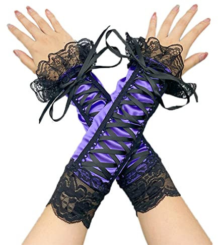 CAMDOM Punk Vintage Spitze Handärmel Hochzeit Kleid Handschuhe Damen Cosplay Festival Performance Handschuhe, violett, One size