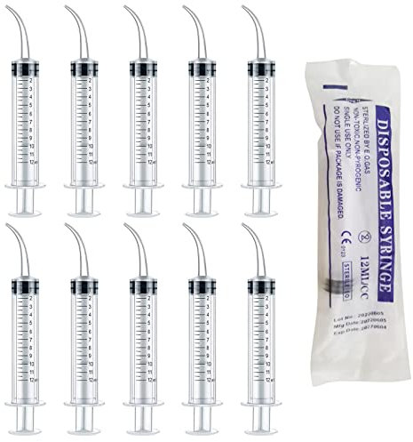 12ml Syringe, 10 Pcs Dental Syringe Disposable Irrigation Teeth Syringe with Curved Tip for Oral, Dental Care, Squirt, Feed Pet, Liquid Injection, Oil, Glue