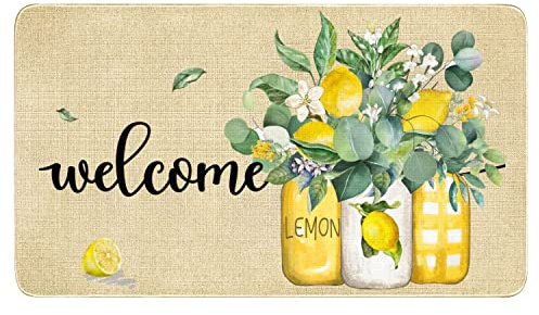 Sommer-Fußmatte, zitronengelb, für drinnen und draußen, rutschfeste Sommer-Fußmatte, Eingangsbereich, Veranda, Sommer, Willkommen, Fußmatten für Eingangsdekoration, 76,2 x 43,2 cm
