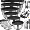 Umite Chef Rührschüsseln mit luftdichten Deckeln, 26-teiliges Edelstahl-Schüssel-Set, 3 Reibeaufsätze und schwarze, rutschfeste Unterseite, Größe 7, 4, 2,5, 2,0, 1,5, 1QT, ideal zum Mischen und