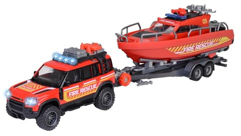 Majorette 213716001038 Véhicule Land Rover en métal avec Bateau, 33,5cm