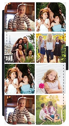 Unique Gifts House Ltd Personalised Phone Case Compatible with iPhone 12 Custom Leather Flip Wallet Case Any Photo Printed Eight Photos Anti Drop Personalised Case
