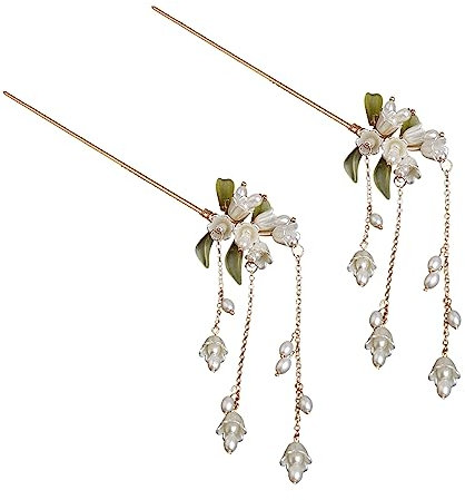 2 horquillas para el pelo con diseño de flor de lirio de los valles y perlas, estilo vintage, color dorado