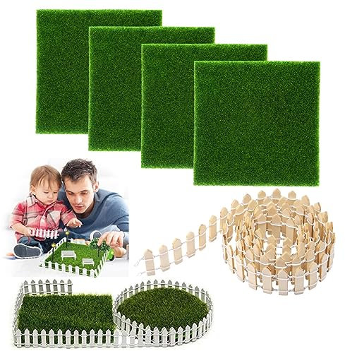 Keruhsci Wichtel Zubehör Miniatur Garten, 1/12 Miniatur Zaun Miniatur Garten Kunstrasen, Mini Gartenmöbel Wichtel Zaun Holzzaun, Miniatur Garten Zubehör Für Blumentopf Puppenhaus Fee Gartendekoration