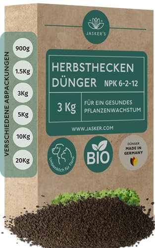 Bio Heckendünger Herbst 3 Kg - 100% Tierfreundlicher Pflanzendünger - Ideal als Dünger für Buchsbaum, Nadelbäume, Thuja Hecken - Viel Kalium & Magnesium für frischgrüne Blätter