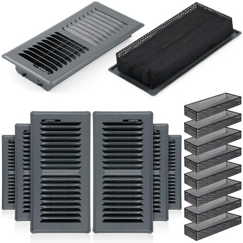 Rossesay Juego de 16 rejillas de ventilación de suelo con trampa de cubierta de 4 x 10 pulgadas, cubiertas de ventilación de suelo resistentes con diseño caminable con amortiguador y registro de piso,