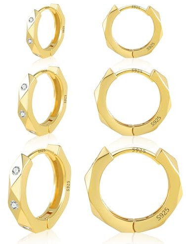 kleine Gold Creolen Ohrringe Set für Damen, 3 Paar 14K Gold Ohrringe Sterlingsilber kubischer Zirkonia diamantgeschliffene Kleine Huggie Ohrringe Set Schlafknorpel Creolen set für mehrere Piercings