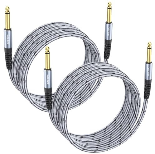JOLGOO 1/4 Zoll Gitarren-Instrumentenkabel, 2er-Pack, 1/4 Zoll TS Gitarrenkabel, Viertel-Zoll-Kabel, für E-Gitarre, Bass, Tastatur, Mixer, Verstärker, Lautsprecher, elektrische Mandoline, 4,5 m
