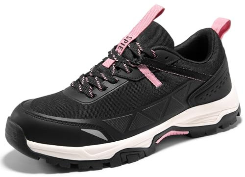 SPIEZ Scarpe Antinfortunistiche per Donne Leggere - Scarpe da Lavoro con Punta Composita Traspiranti, Resistente all'Usura Scarpe da Trekking per Outdoor, Nero Rosa EU36