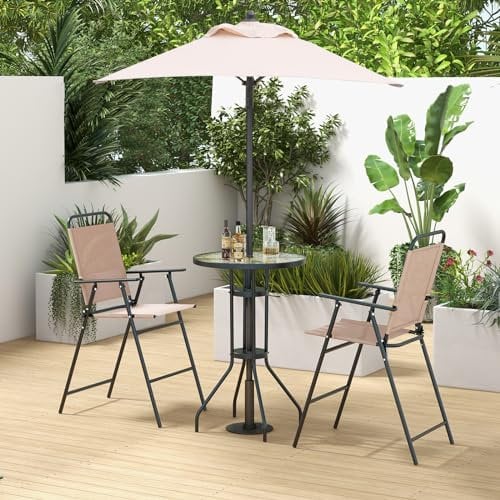 GIANTEX Ensemble de meubles de jardin avec parasol, table de bistrot avec 2 chaises pliantes, 4 pièces - Table de bistrot ronde - Chaises et table pour balcon