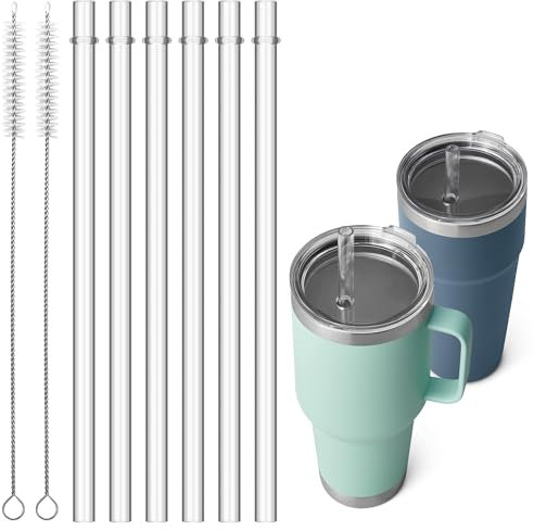 Bluwing 6 Pcs Clear Straws for YETI 25 oz, 26 oz, 35 oz, Simple Modern 24 oz, 30 oz Tumbler, Reusable Tritan Drinking Straws for Smoothies, Milkshake, 2 Straw Brush