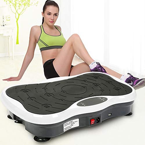 Fitness Vibrationsplatte, Vibrationsgeräte für Zuhause, Vibrations-Fitness-Trainer, LCD Rüttelplatte+Fernbedienung+2 Widerstandsbänder+Bluetooth Lautsprecher (Schwarz Weiß)