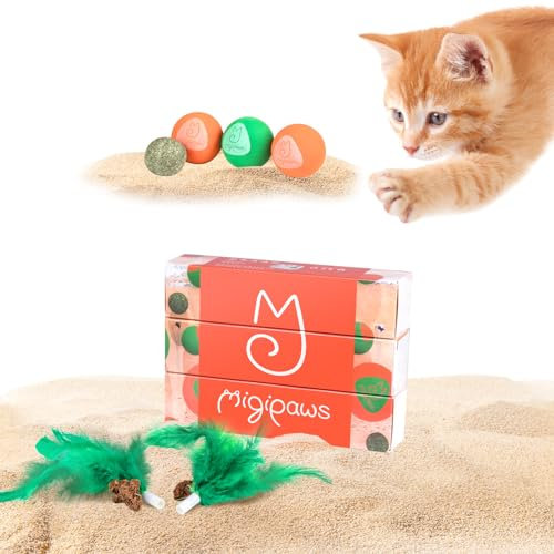 Migipaws Paw Palace Replacements,3 EVA Balls,1 Catnip Ball,2 Coconut Tree Teaser Pole Feather Accessories,Cat Ball Toys