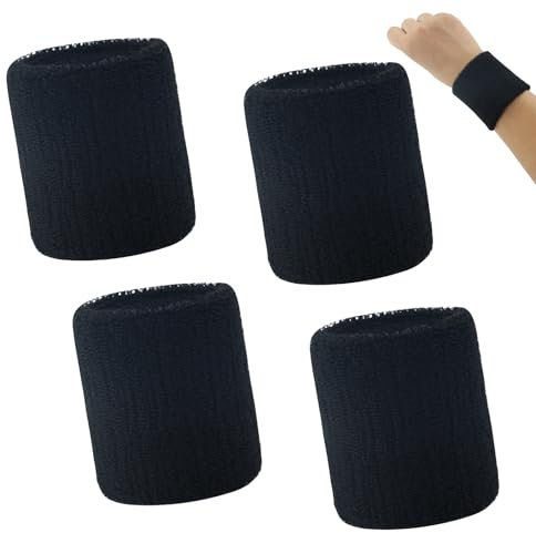 4 Pcs Serre Poignets Wristbands pour Sports Sweatbands Absorbants pour Foot-Ball Basket-Ball Sport Athlétique Fonctionnement(Noir)