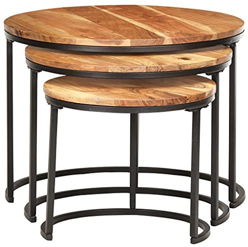 SDWEHO7 Couchtisch 3er Set, Wohnzimmertisch rund, Kaffeetisch, Satztisch, Sofatisch, Teetisch, Nachttisch für Schlafzimmer, Ablagetisch, Massivholz Akazie Braun 60 x 60 x 45 cm