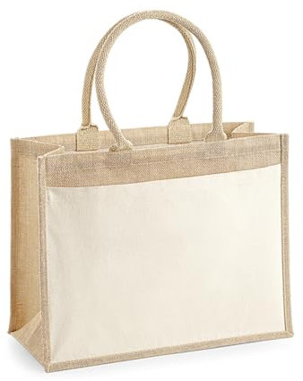 GIDUTEX Einkaufstasche Geschenketasche by Westford Mill Cotton Pocket Jute Shopper Gift Bag 1er 2er 5er 10er 25er Pack zur Auswahl (2, Natural, 21 Liter)