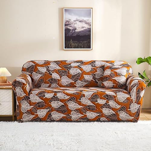Gambo Sofa Überzug Braune Blätter High Stretch Sofabezug Moderne Universal Sofaüberwurf Jacquard Elastische Sofahusse Für Wohnzimmer Protector rutschfest Für Hunde Haustiere