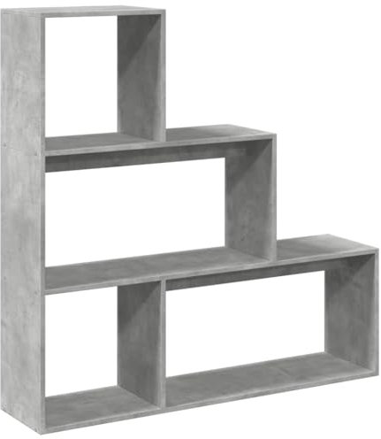 vidaXL Raumteiler Bücherregal 3 Stufen, Standregal Treppenregal für Wohnzimmer Schlafzimmer Büro, Stufenregal Regal, Betongrau Holzwerkstoff