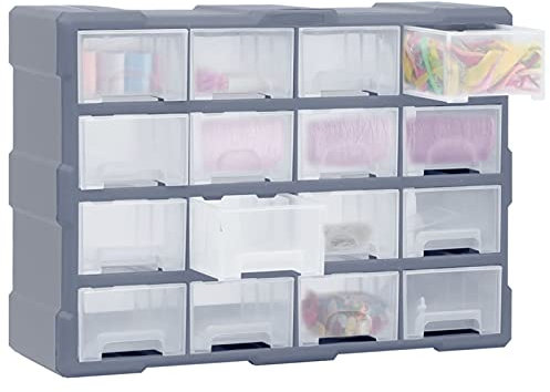 Gecheer Organisateur Multi-tiroirs avec 16 tiroirs centraux 52x16x37 cm, Boîtes de Rangement Casiers à Tiroirs pour Garage, Atelier, Rangement Visserie Atelier
