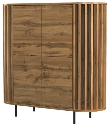 BDW - Kommode mit 4 Tür Lamellen - 140cm breit, 130 cm hoch - Eiche WOTAN Stein Schrank, Sideboard, Mehrzweck-, Schuhschrank, Schubladenkommode, Aktenschrank - Wohn-, Industrial