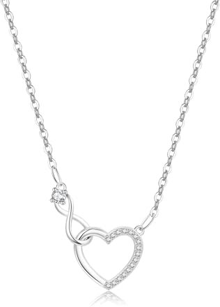 VEEDOFA Silver Necklaces for Women, Infinity Sterling Silver Necklace, Silver Pandents, Silver Heart Necklace, Cubic Zirconia Ladies Necklaces, Necklaces for Women
