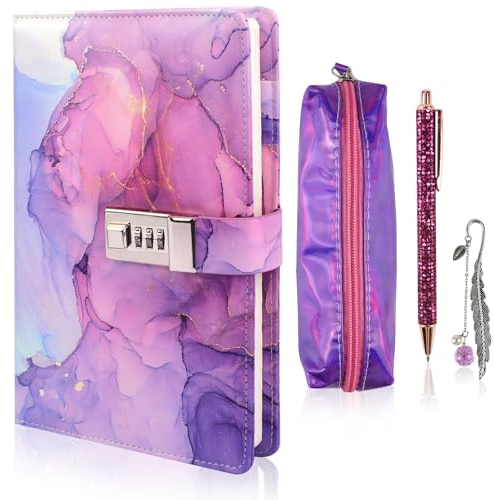 Ortviai Secret Diary for Girls with Lock and Pen - Journal for Ages 10-12, Kids' Diaries, Notebooks, Stationery Gift Sets, Fun Lockets