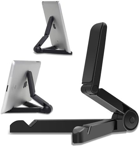 Soporte para iPad para escritorio y tableta: ajustable, portátil y plegable, para iPad, tabletas y teléfonos, ángulo de visión estable para el hogar, la oficina y los viajes, ligero, antideslizante