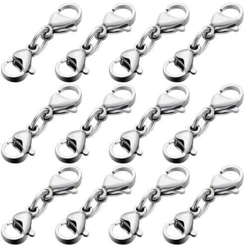 XENQITO 12 Estensori a Doppia Chiusura a Moschettone, Chiusura Moschettone in Acciaio Inox Fermagli, Lobster Claw, per Braccialetti e Collane, per Gioielli Fai da te, Regali per Donne e Ragazze