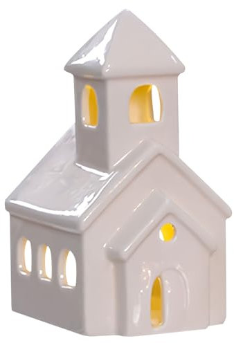 Teelichthaus Keramik, Weihnachtsdeko Lichthäuser,Lichterhaus aus Porzellan,Weiß Weihnachtshaus Beleuchtet mit LED Licht,Weihnachten Deko Lichthaus Weiss Teelicht Haus Weihnachtsdorf Teelichthalter (D)