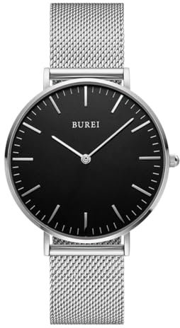 BUREI Ultra Dünne Uhren Demen Minimalistische Armbanduhr Demen Japanisches Analog Quartz Demenuhr mit Edelstahl Mesh Band Geschenke für Frauen