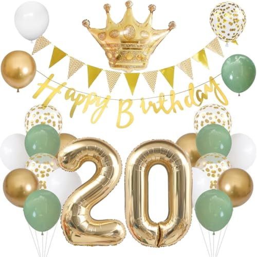 Anlgdi Luftballons 20. Geburtstag Dekoration Set, Ballons Happy 20th Birthday Frau Deko, Folienballon Zahl 20 Gold, Geburtstagsdeko 20 Jahre Mäaner Frauen, Folienballon 20 Geburtstag Dekoration