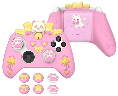 playvital Cover Silicone per Xbox Series X S Joystick,Custodia Controller Skin Antiscivolo Protettiva&6 Copri Levette Analogiche-Gattino Carino-Rosa