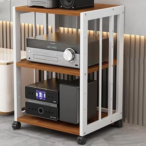 ZYXQQJ Audio-Video Rack HiFi Regal 2 3 4 5 Stöckiges Medienregal Beistelltisch Plattenspieler Stand Stereo Komponenten-Rack Konsolen Regal(White+Teak,3 Tier)