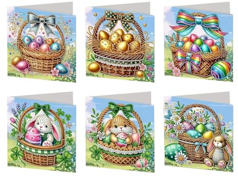 Diamond Painting Ostern,6er Diamond Painting Karten Ostern Osterei Diamond Painting Frühling Diamant Osterhase Diy Malerei Ostern Diamond Painting Grußkarten Geburtstagskarten für Osterdeko (A)