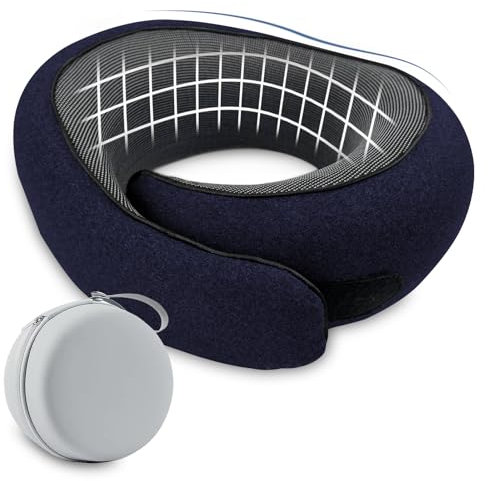 Nackenkissen Flugzeug, Nappy Reisekissen, Comfy Reisekissen 100% Memory Foam, Travel Pillow, Zug Aufbewahrungsbox mit Reißverschluss (Dunkelblau)