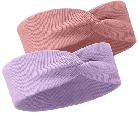 Bubalove - SET 2 x Baumwollstirnbänder für Mädchen und Neugeborene, Baby Haarschmuck, Stirnband, handgenähte Stirnbänder für Mädchen - 46–52 cm / 2-10 Jahre - Pfingstrose und Violett