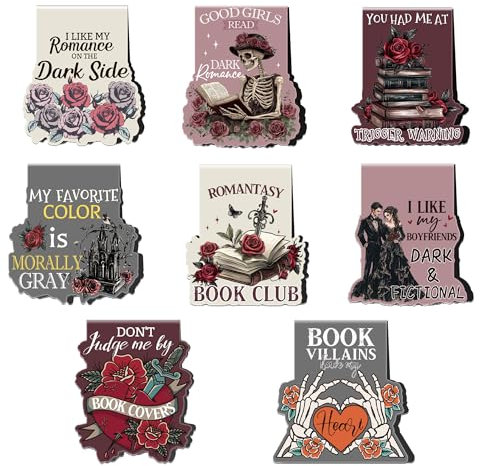 Dark Romance Magnetic Bookmarks: 8 Pcs Gothic Skull Book Marks, Dark Romance Merch, Romantasy Page Markers, Bookish Gifts Reading Women Book Lovers
