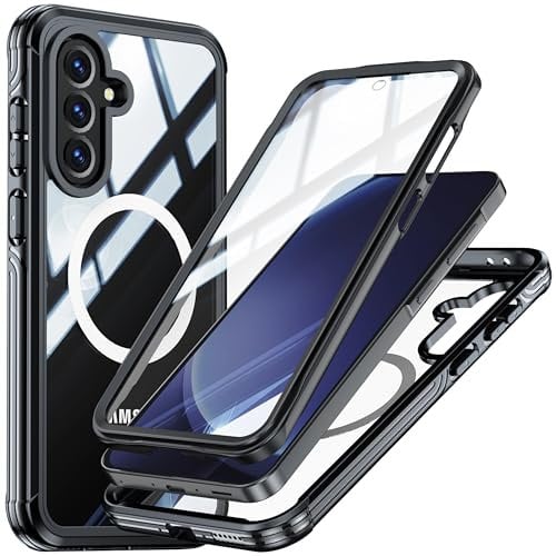 Miimall Handyhülle für Samsung Galaxy A56 / A36 5G Hülle 360 Grad für MagSafe, Stoßfest Magnet Schutzhülle für Panzerglas Ultra Dünn Slim Bumper Transparent Full Cover für A 56 / A 36 Case Schwarz