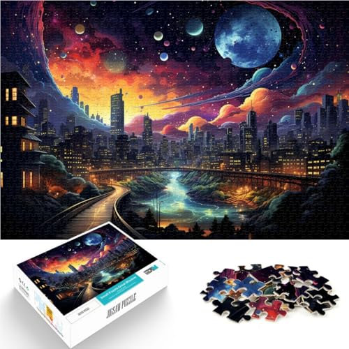 Puzzle 1000 Teile für Erwachsene, Neon-Technologie-Stadt, Lernpuzzle, 26 x 38cm, tolles Teenager ab 14 Jahren