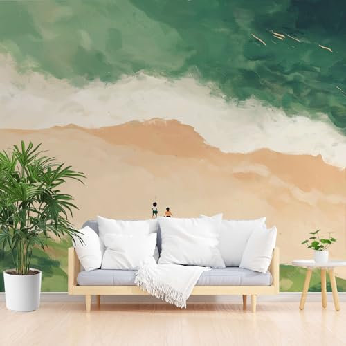 Anime Strand Jugendlicher Fototapete 400 x 280 cm Kinderzimmer Küsten 3D Tapete für Wohnzimmer, Lounge, Flur Grün Wohnzimmer Mural Schlafzimmer TV Hintergrund Wand Dekora