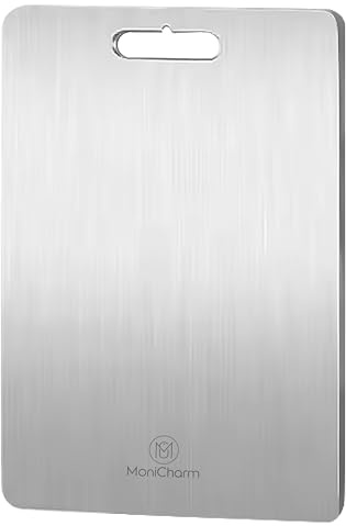 MoniCharm 100% Pure Titanium Cutting Board - Premium Titanium Chopping Board with Storage Bag - Large Elegant Cutting Boards for Kitchen - Non-Porous Stain-Resistant Metal Chopping Boards - 39x28cm