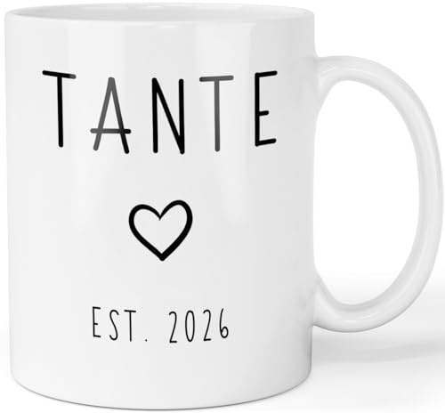 Tasse Schwangerschaft verkünden - Du wirst Tante 2026 - beidseitig bedruckte Kaffeetasse - Geschenk werdende Tante, Farbe: Weiß