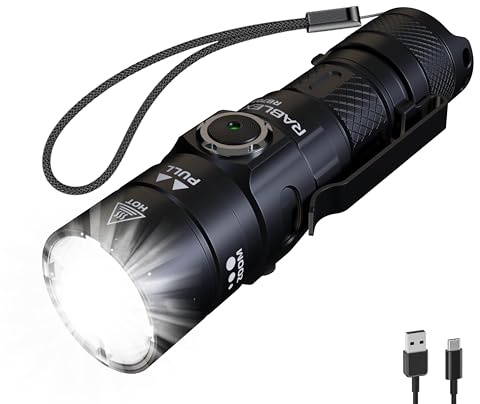 RABLEX RB703 Aufladbar LED Taschenlampe, 600 Lumen Superhelle Zoombare Taschenlampe mit 6 Lichtmodi & Langer Akkulaufzeit, Wasserdichte Handlampe für Camping, Wandern,Notfälle [Energieklasse A+++]